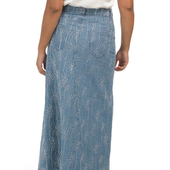 NEW HOUSE OF HARLOW 1960 Floral Embroidered Denim Midi Skirt Douro Wash 264mn - Picture 8 of 8